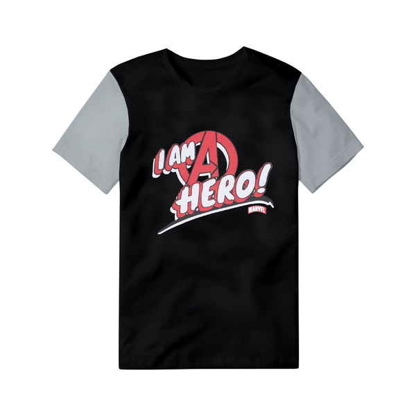 Marvel "I Am A Hero!" Avengers Logo Black & Grey T-Shirt
