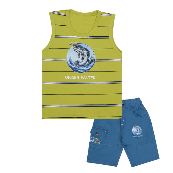 Boys' "Under Water" Fishing Graphic Sleeveless Tee & Cargo Shorts Suit