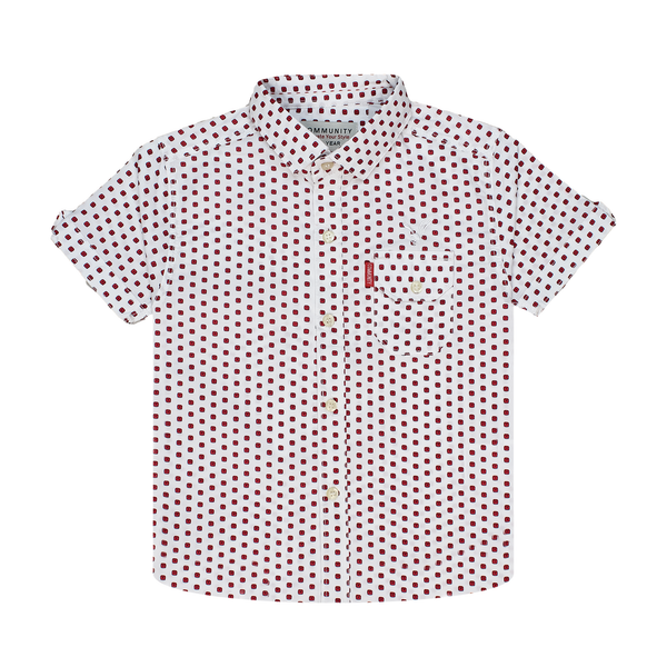 White & Red Dotted Short-Sleeve Button-Up Shirt