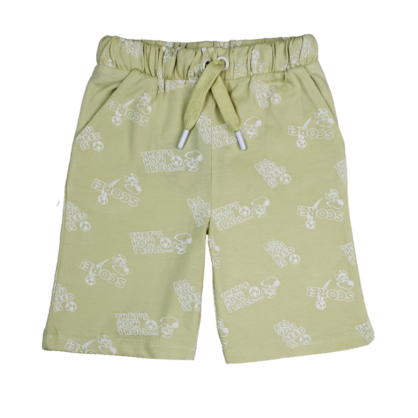 Light Green Cartoon Print Drawstring Terry Shorts