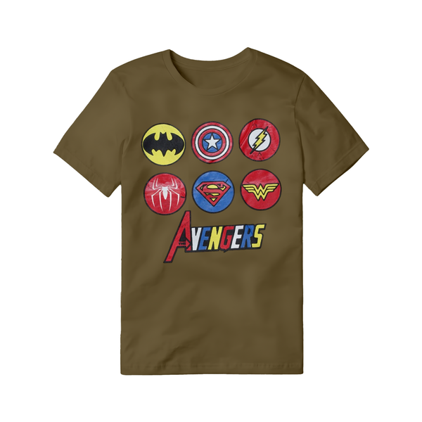 Distressed Marvel & DC Comics Superhero Logos T-Shirt