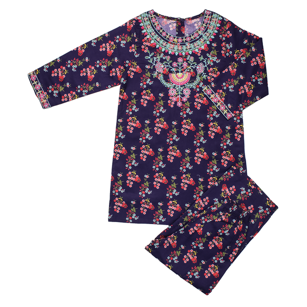 Midnight Bloom Embroidered Kurta Trouser Lawn 2Pc Set