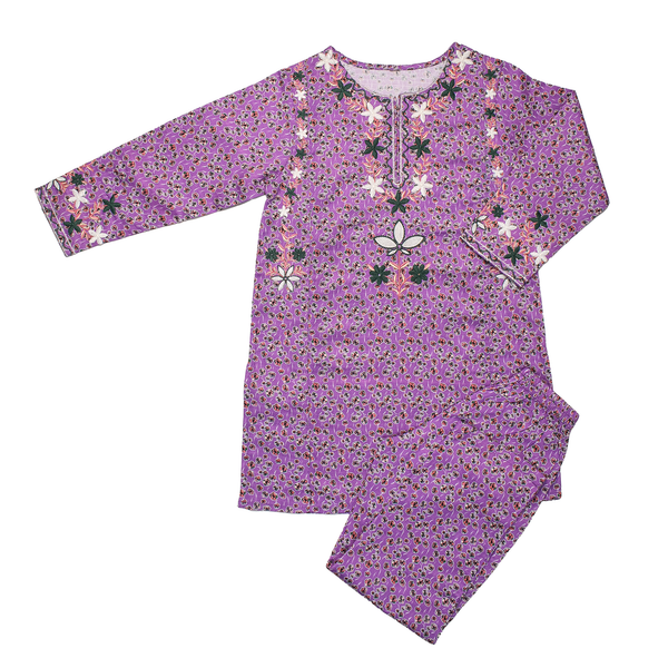 Lavender Meadow Embroidered Kurta Trouser Lawn 2Pc Set