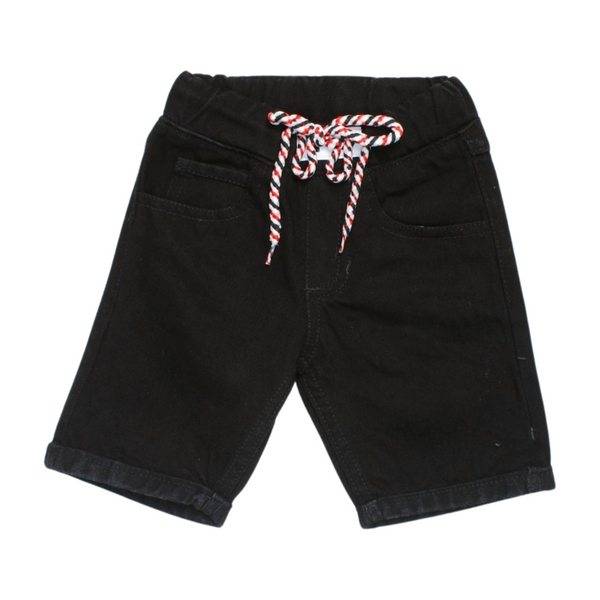 Black Denim Shorts with Drawstring
