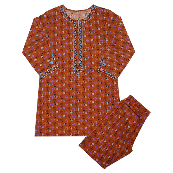 Girls Floral Print Embroidered Kurta and Shalwar Suit