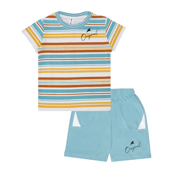 Boys' Striped "Original" Tee & Aqua Shorts Suit