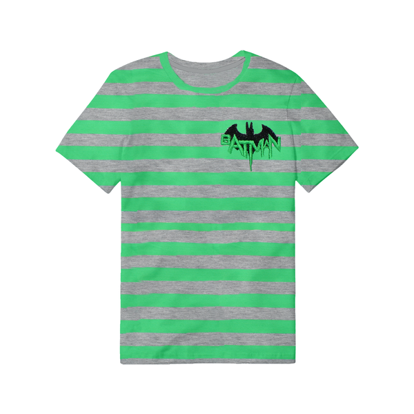 Green and Grey Striped Batman Logo T-Shirt