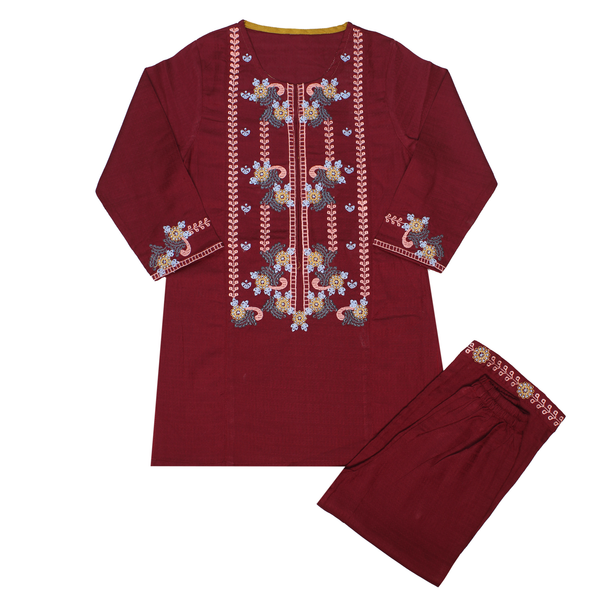 Maroon Embroidered Kurta & Trouser Suit