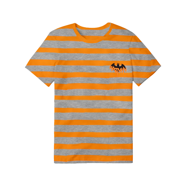Batman Distressed Logo Orange & Gray Striped T-Shirt