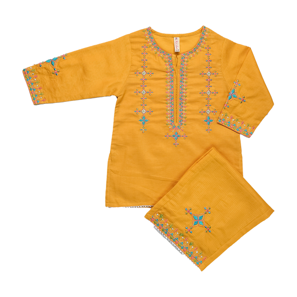 Embroidered Mustard Yellow Lawn Kurta With Plazo Suit