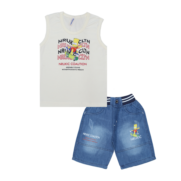 Boys' Bart Simpson Graphic Tank Top & Denim Shorts Suit