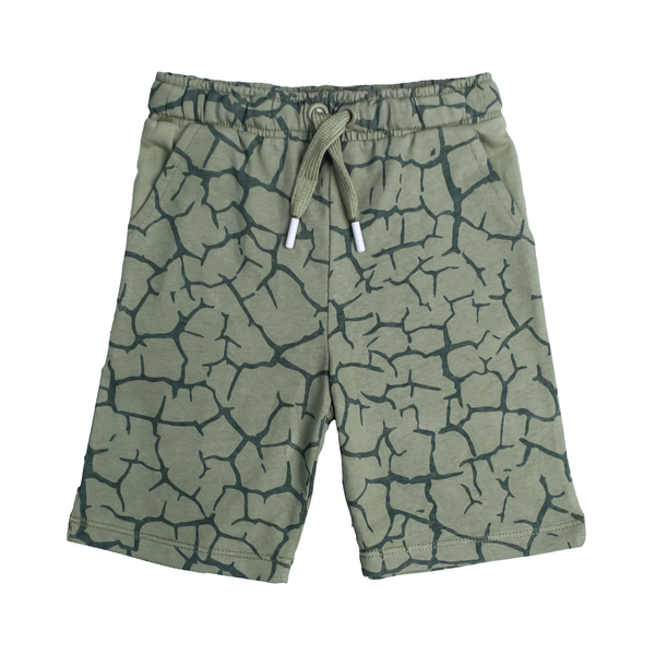 Olive Green Cracked Earth Print Drawstring Shorts