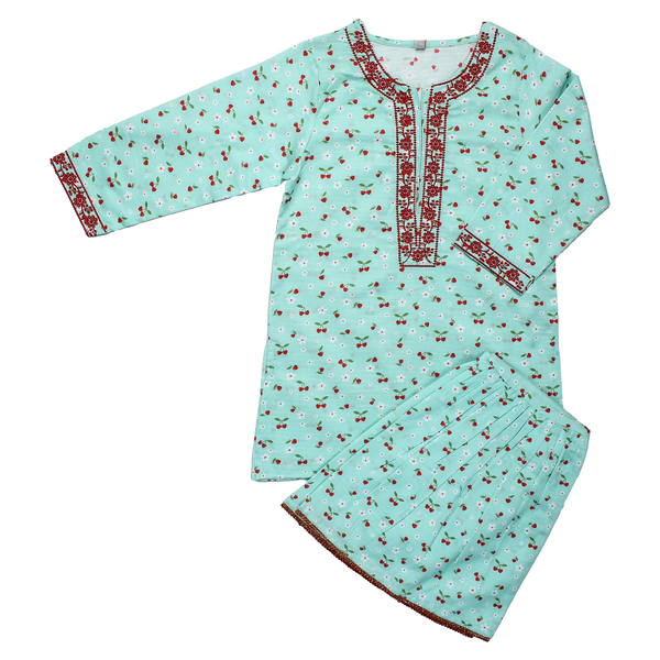 Girls Embroidered Lawn Kurta with Sharara 2Pc Suit