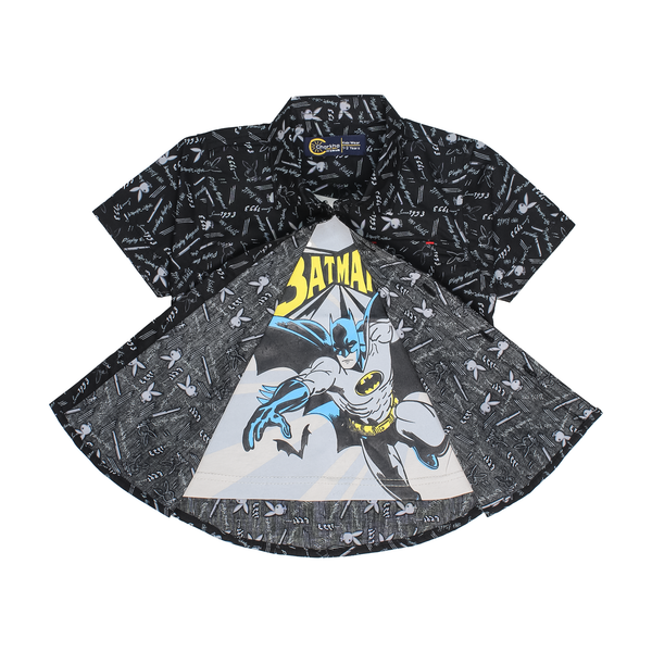 Boy's Black Playboy Bunny Print Shirt with Batman Graphic Tee