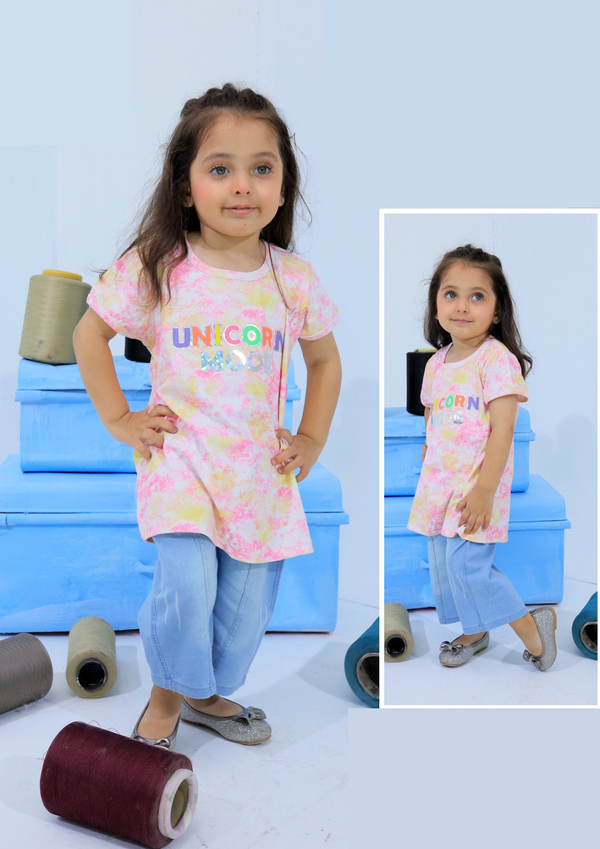 Girls' Unicorn Tie-Dye Tunic and Jeans Set