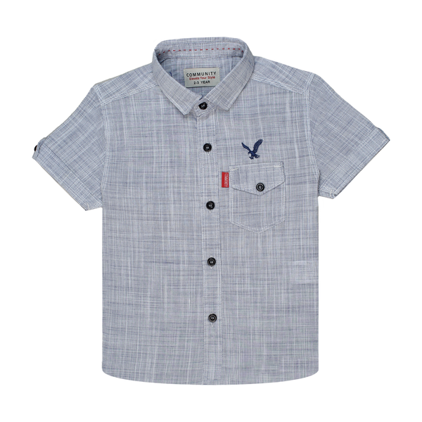 Boys' Casual Chambray Shirt with Eagle Embroidery