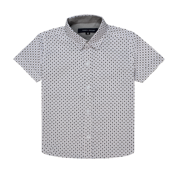 White Dotted Short-Sleeve Button-Up Shirt