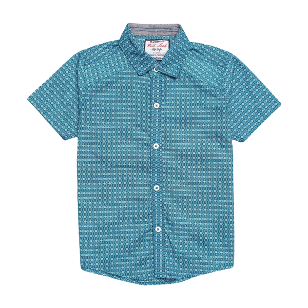 Wild Style Blue Geometric Button-Up Causal Shirt