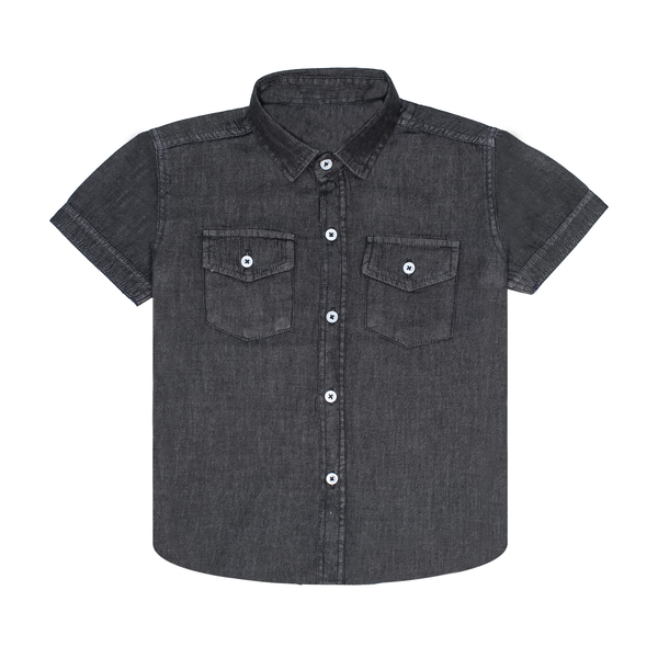 Black Washed Denim Short-Sleeve Shirt