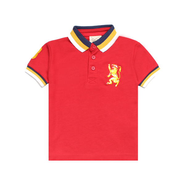 Red Polo Shirt with Lion Embroidery