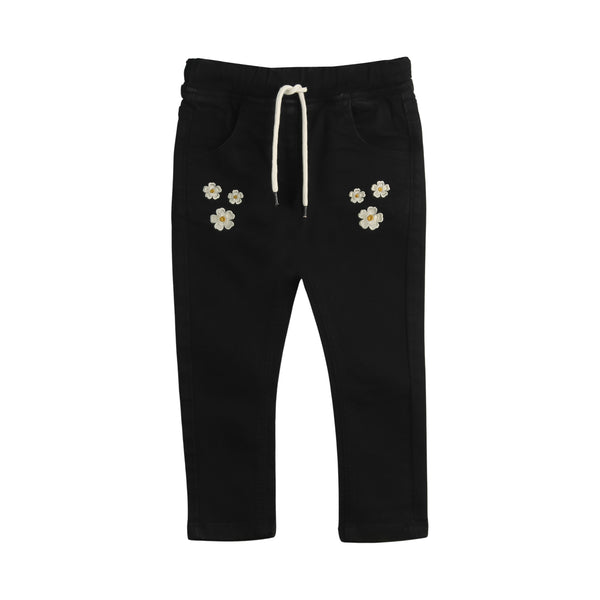 Embroidered Black Denim Jeans