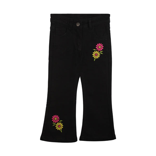 Girls Black Embroidered Jeans