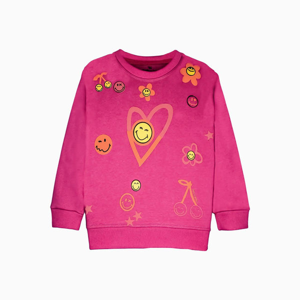 Girls Pink Printed SweatShirt