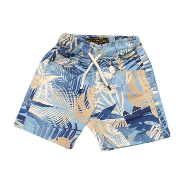Tropical Leaf Printed Drawstring Shorts