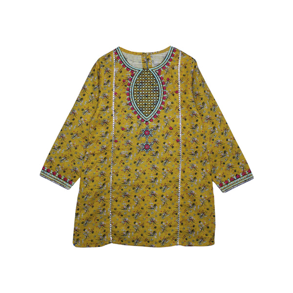 Yellow Khaddar Embroidered Kurti