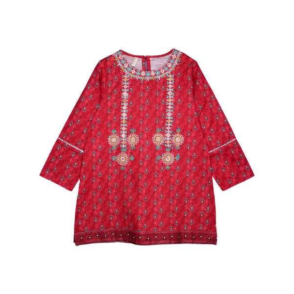 Red Embroidered Khaddar Kurti