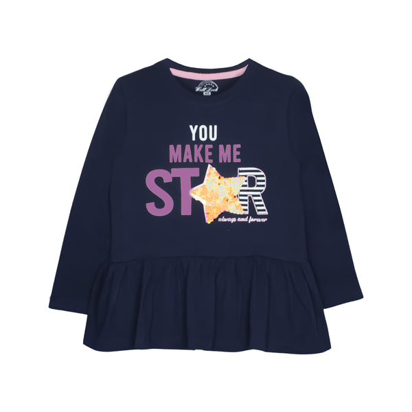 Girls Navy Blue Star Full Seleeve Tee