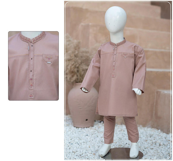 Tea Pink Embroidered Kids Kurta Trouser