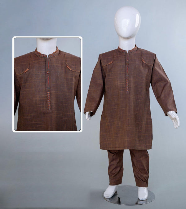 Dark Brown Embroidered Kurta Trouser