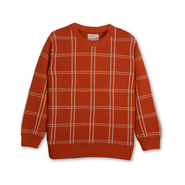 Orange Plaid Pattern Boys Sweater