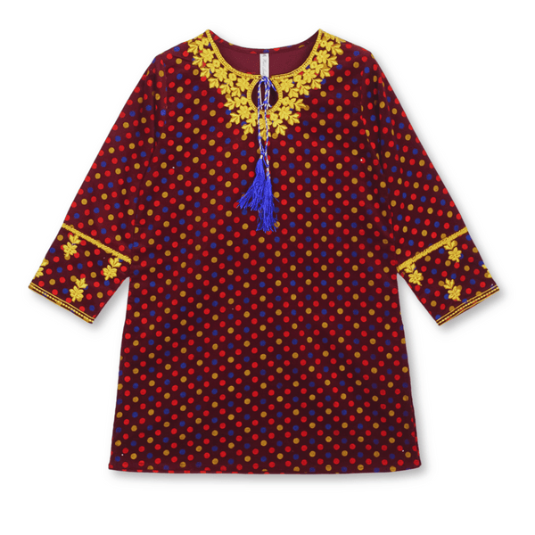 Maroon Embroidered Khaddar Kurti