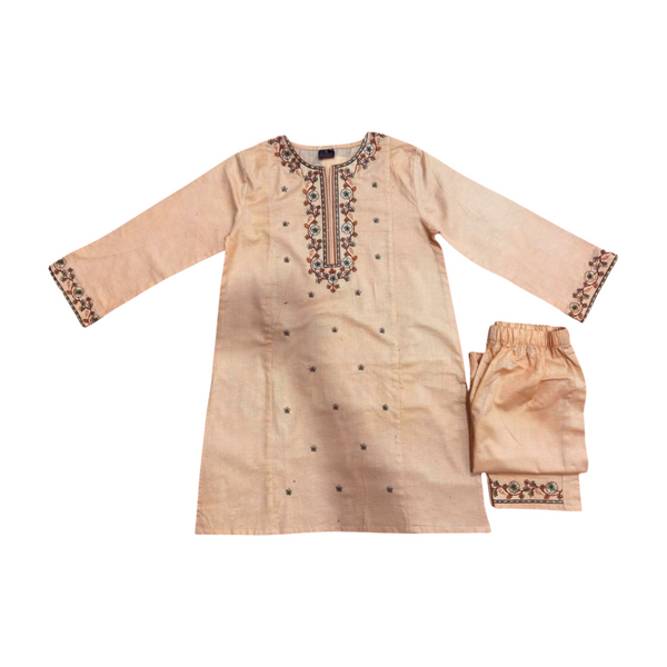 Light Peach Embroidered Kurta 2pc