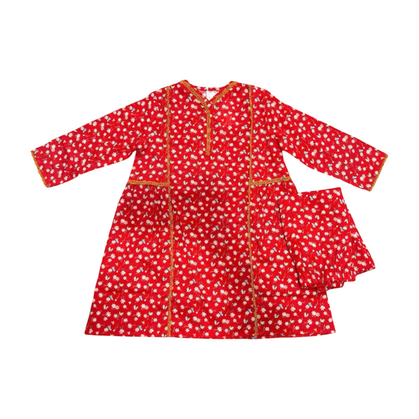 Red Printed Kurta 2pc