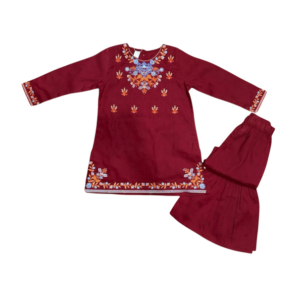 Maroon Embroidered Kurta 2pc