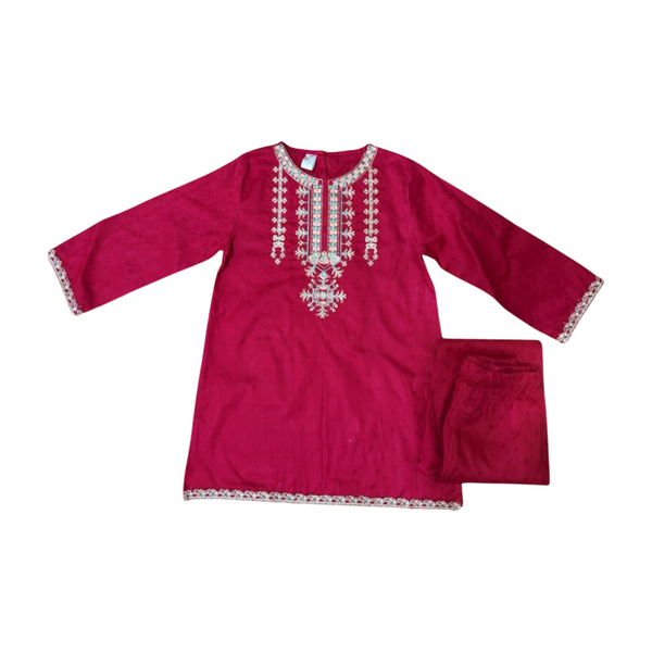 Dark Maroon Embroidered Kurta 2pc