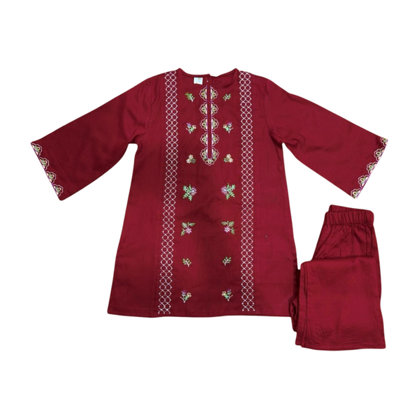 Maroon Embroidered 2pc Suit