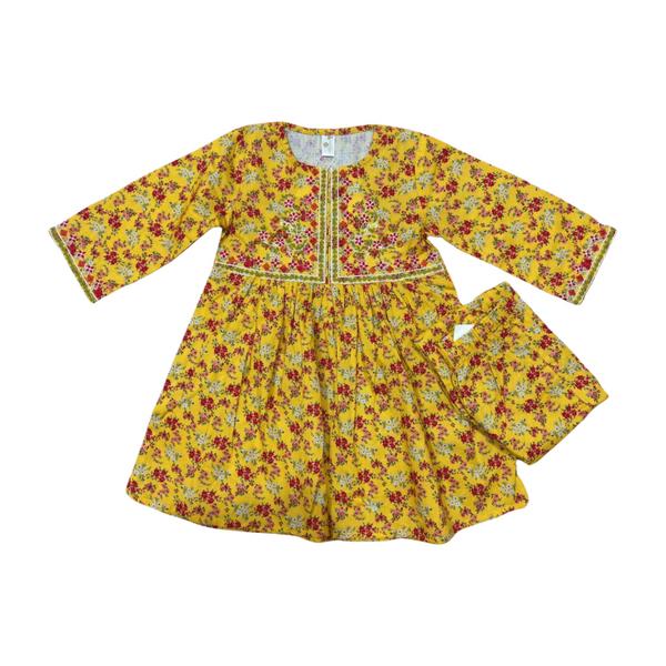 Sunny Yellow Floral Print Frock and Trouser