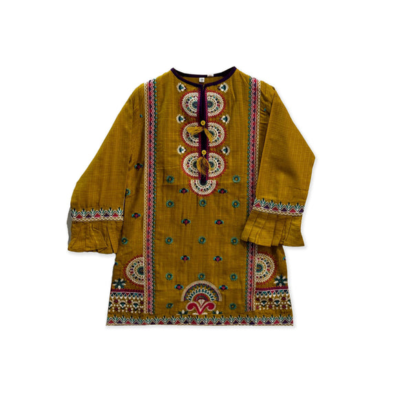 Mustard Yellow Embroidered Kurti