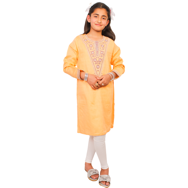 Peach Embroidered Kurti