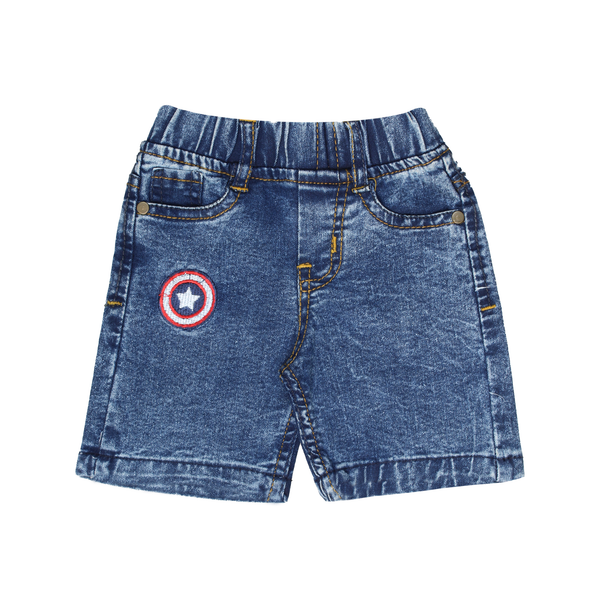Captain America Shield Embroidered Light Wash Denim Shorts