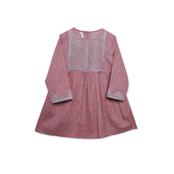 Light Maroon Kids Embroidery Kurti